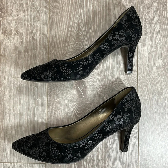 David Tate Opera Pump Heels Black Floral 9W - Picture 9 of 14